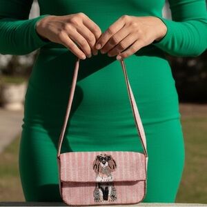 🦮NWT For Anthropologie by Maeve Cocker Spaniel Dog beaded Pink Fiona bag small